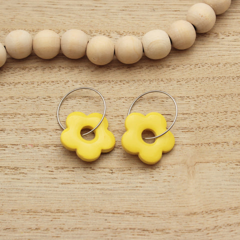 Canary Daisy Hoop Dangle Earrings