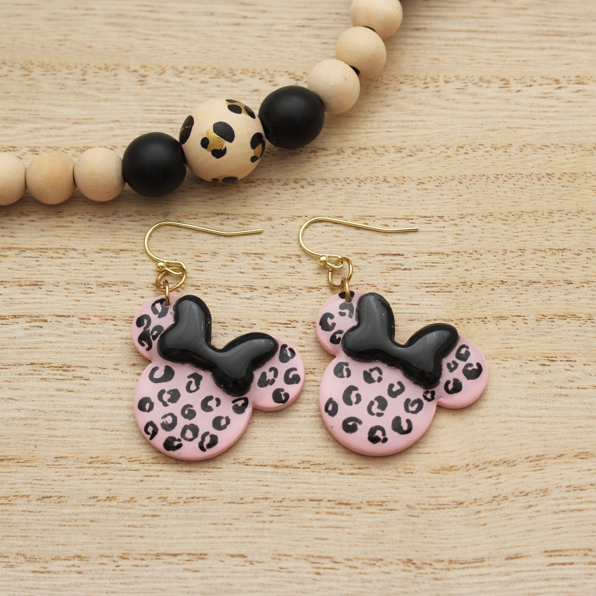 Pink Leopard Large Mouse Dangle Earrings
