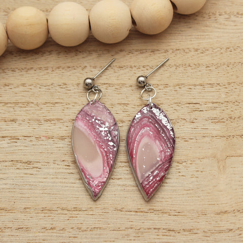 Raspberry Agate Petal Dangle Earrings