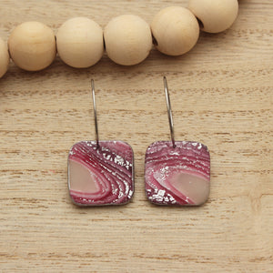 Raspberry Agate Square Hoop Earrings