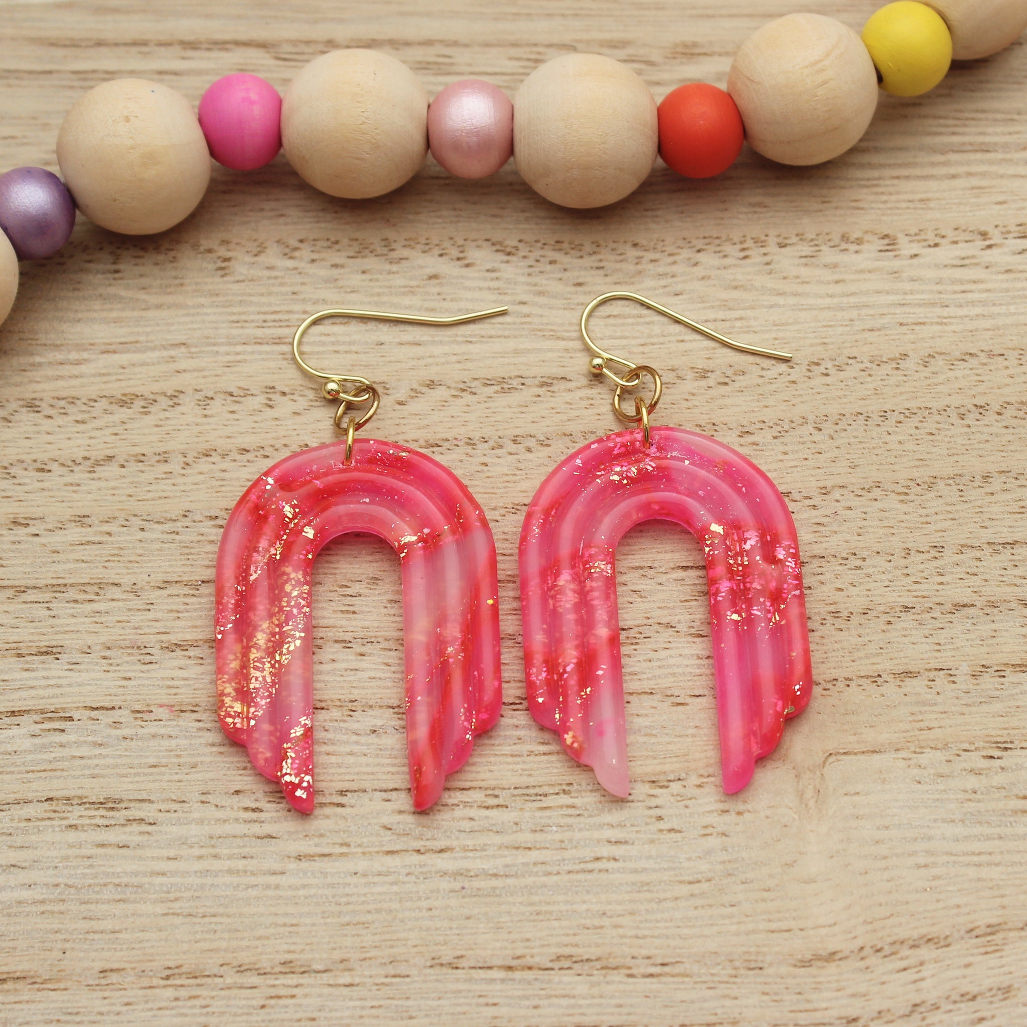 Neon Pink Extruded Arch Dangle Earrings
