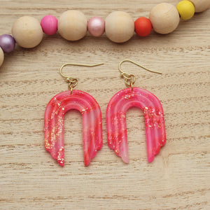 Neon Pink Extruded Arch Dangle Earrings