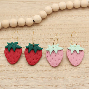 Red or Pink Strawberry Hoop Earrings