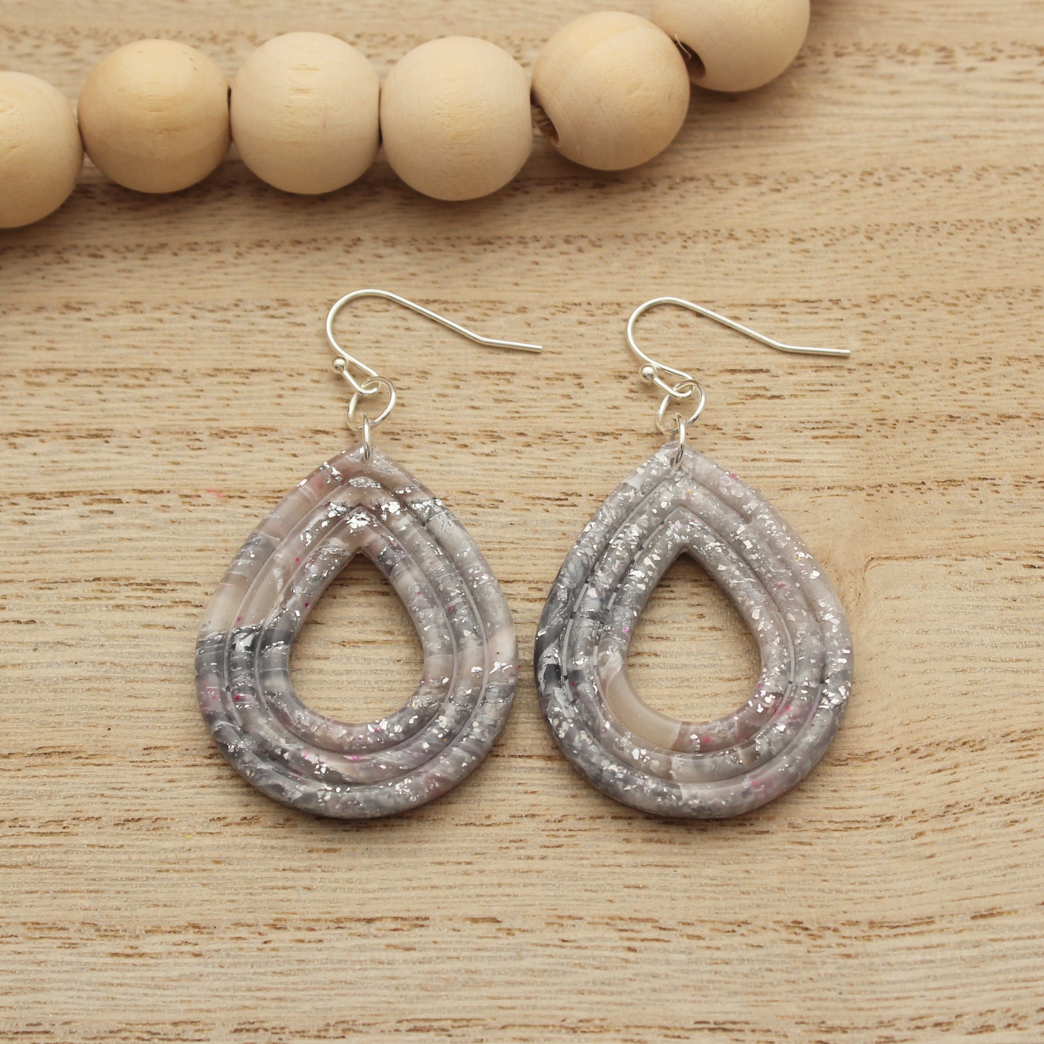 Gray Agate Scrappy Extruded Dewdrop Dangle Polymer Clay Earrings