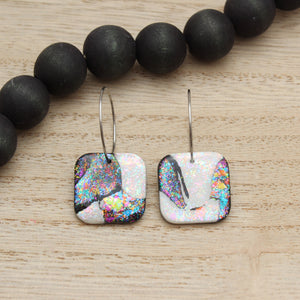 Black and White Iridescent Square Hoop Earrings