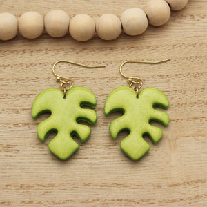 Pearl Lime Monstera Dangle Earrings