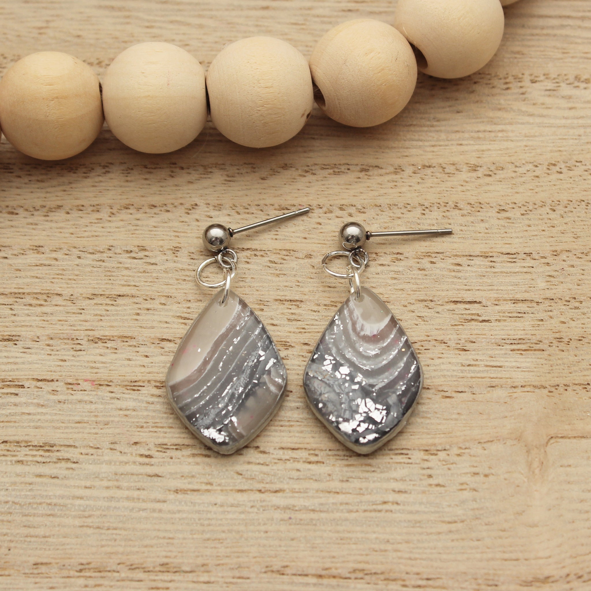 Gray Agate Diamond Dangle Earrings