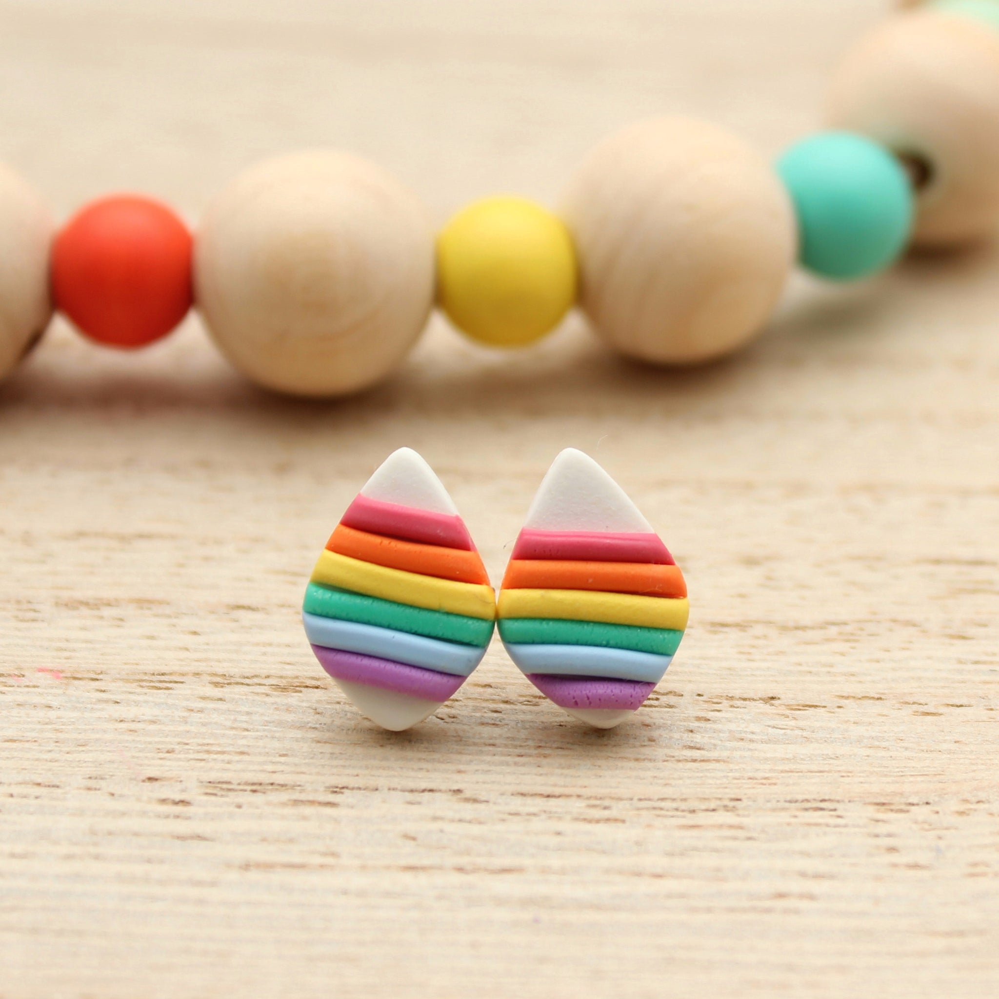 Rainbow Wave Diamond Stud Earrings