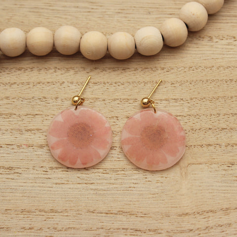 Peach Daisy Pressed Flower Earrings