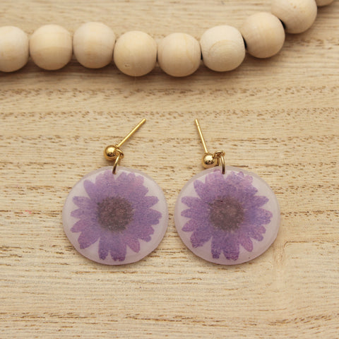 Violet Daisy Pressed Flower Earrings