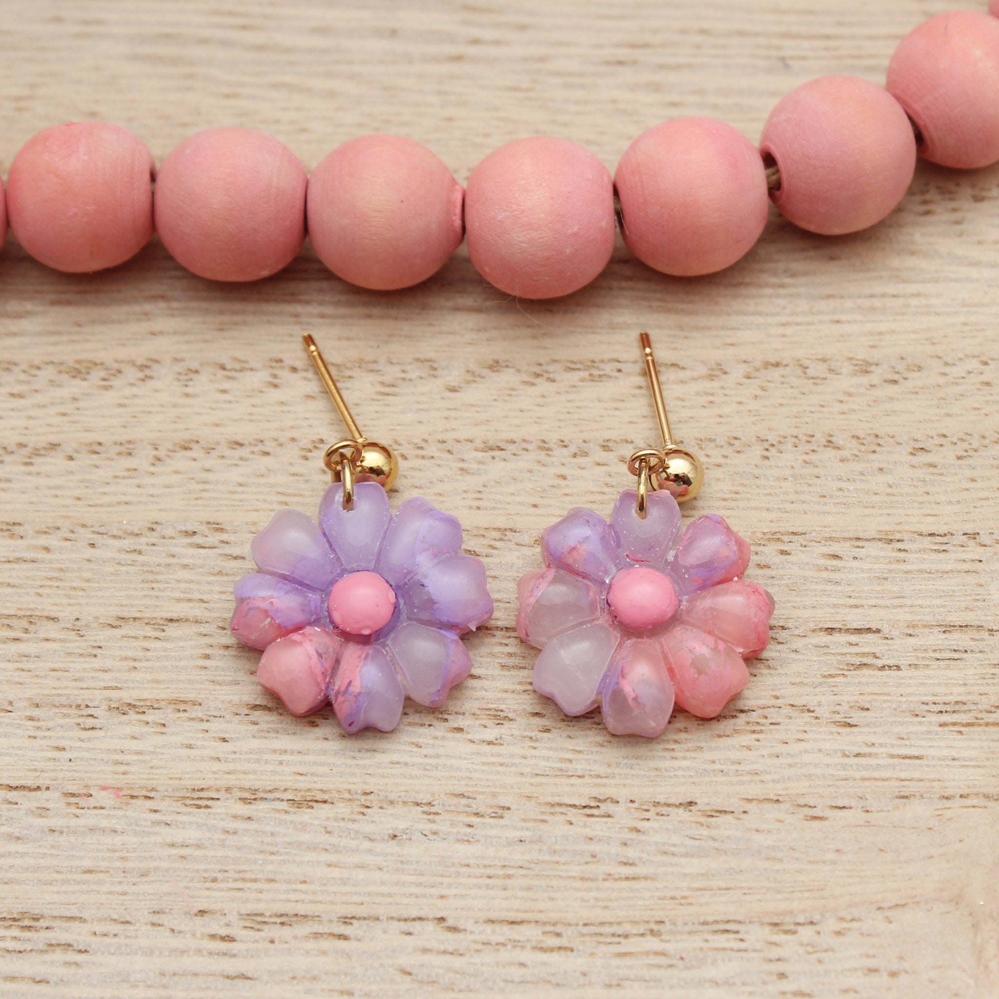 Pink and Purple Marble Daisy Earrings