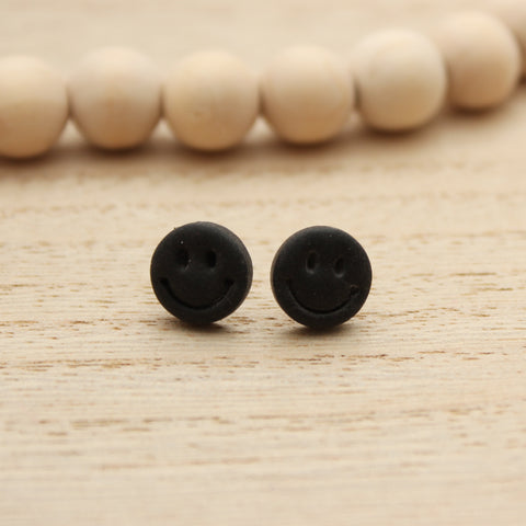 Black Smiley Face Stud Earrings