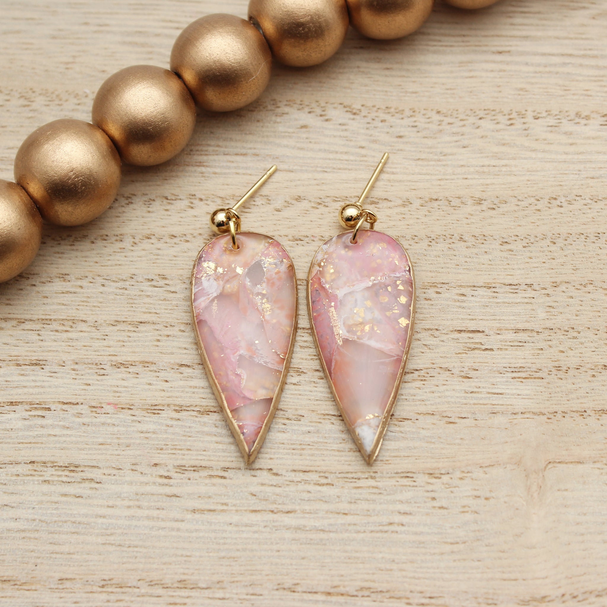 Rose Pink Marble Teardrop Earrings