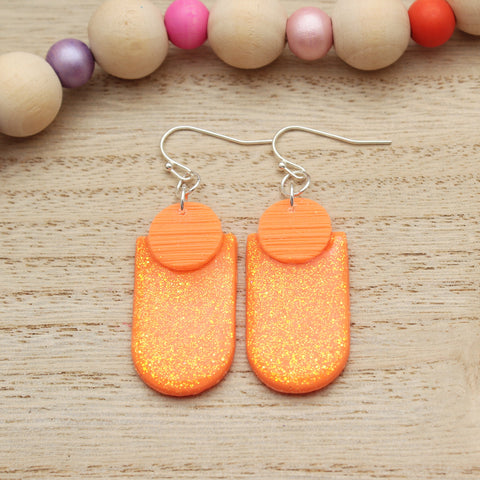 Neon Orange Sparkle Arch Polymer Clay Earrings