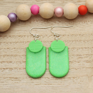 Neon Green Sparkle Arch Polymer Clay Earrings