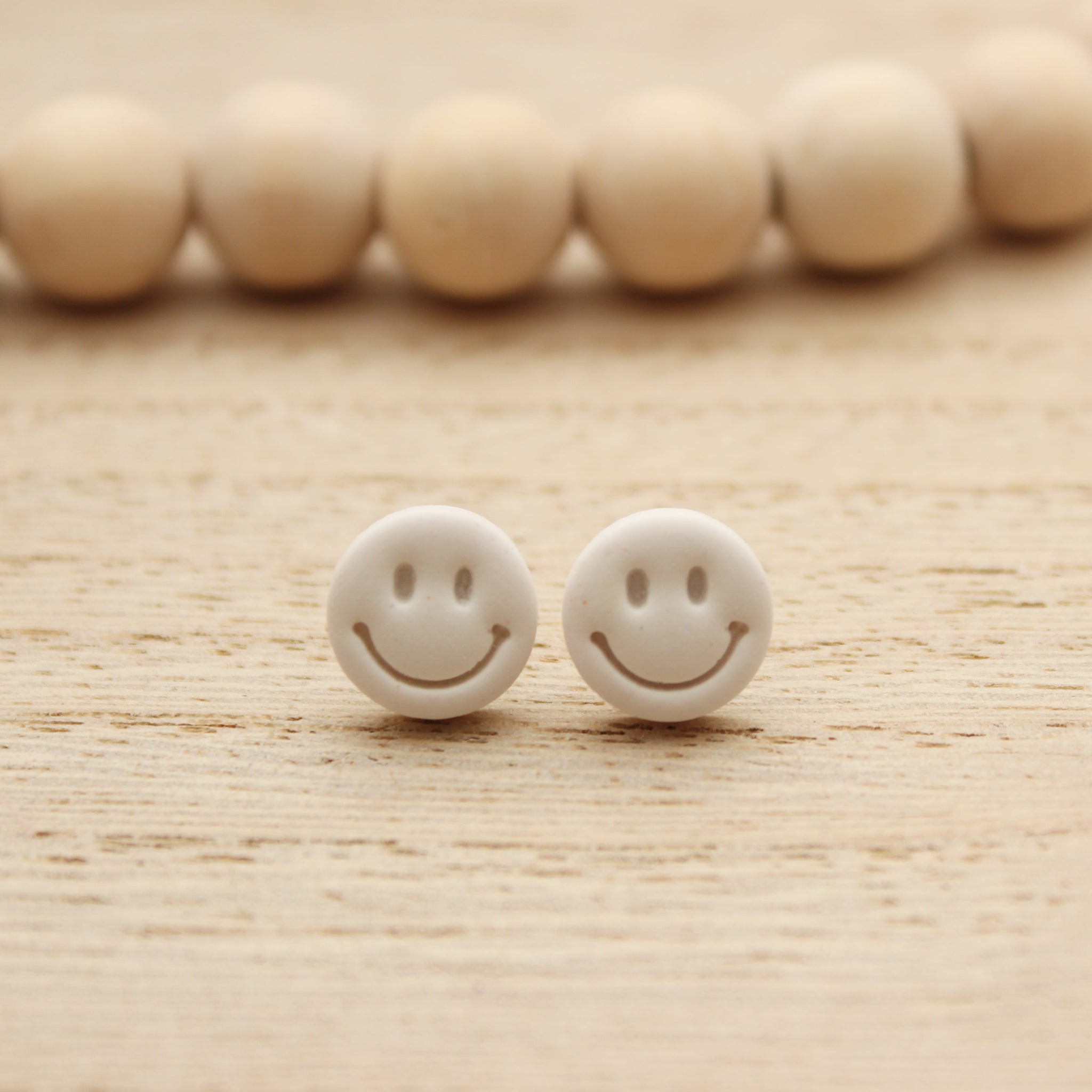 White Smiley Face Stud Earrings