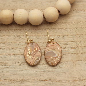 Peach Agate Oval Dangle Earrings