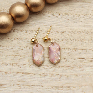 Rose Pink Marble Emerald Earrings