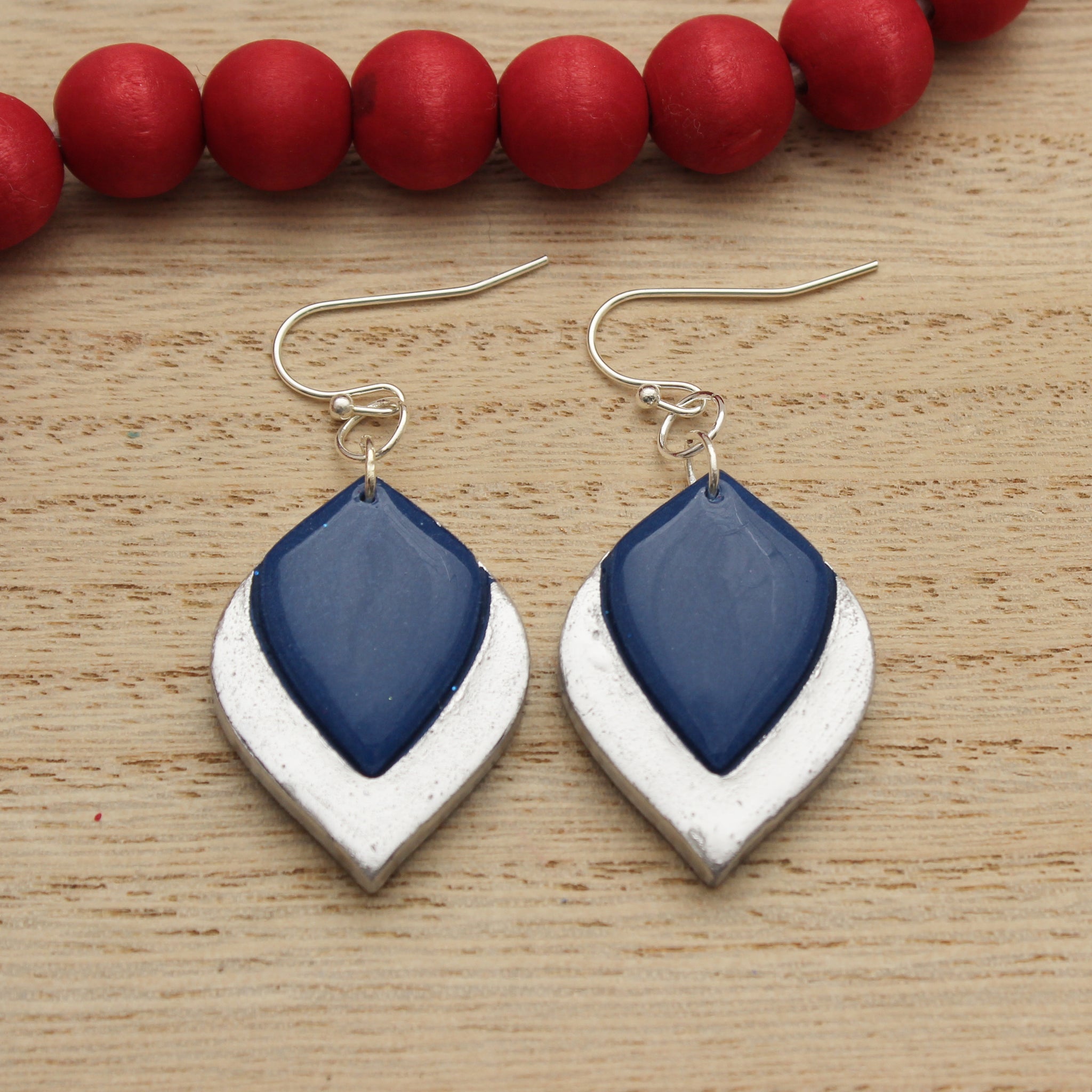 Midnight Blue and Silver Harper Dangle Polymer Clay Earrings
