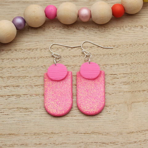 Neon Pink Sparkle Arch Polymer Clay Earrings