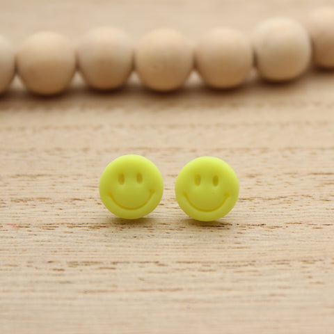 Neon Yellow Smiley Face Stud Earrings