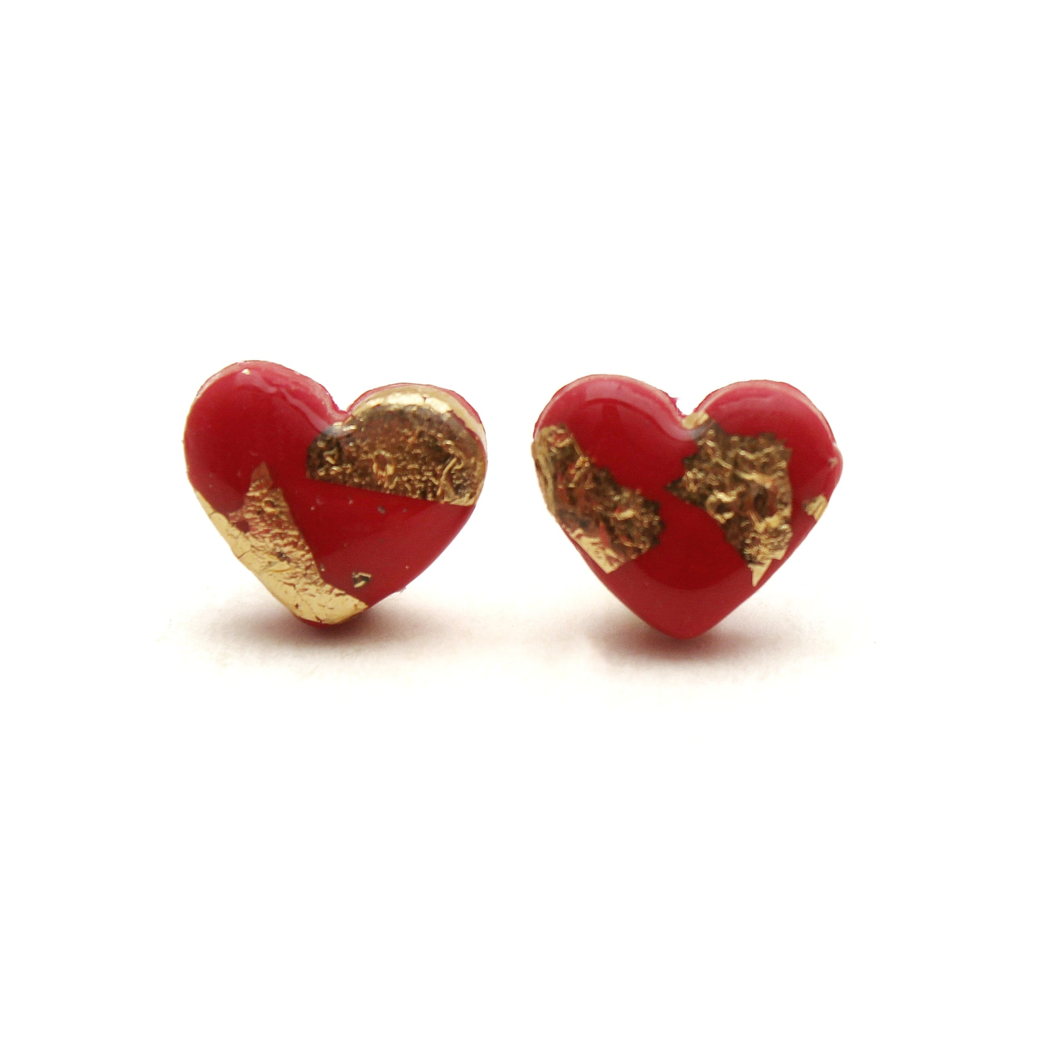 Red and Gold Heart Stud Earrings - Valentine's