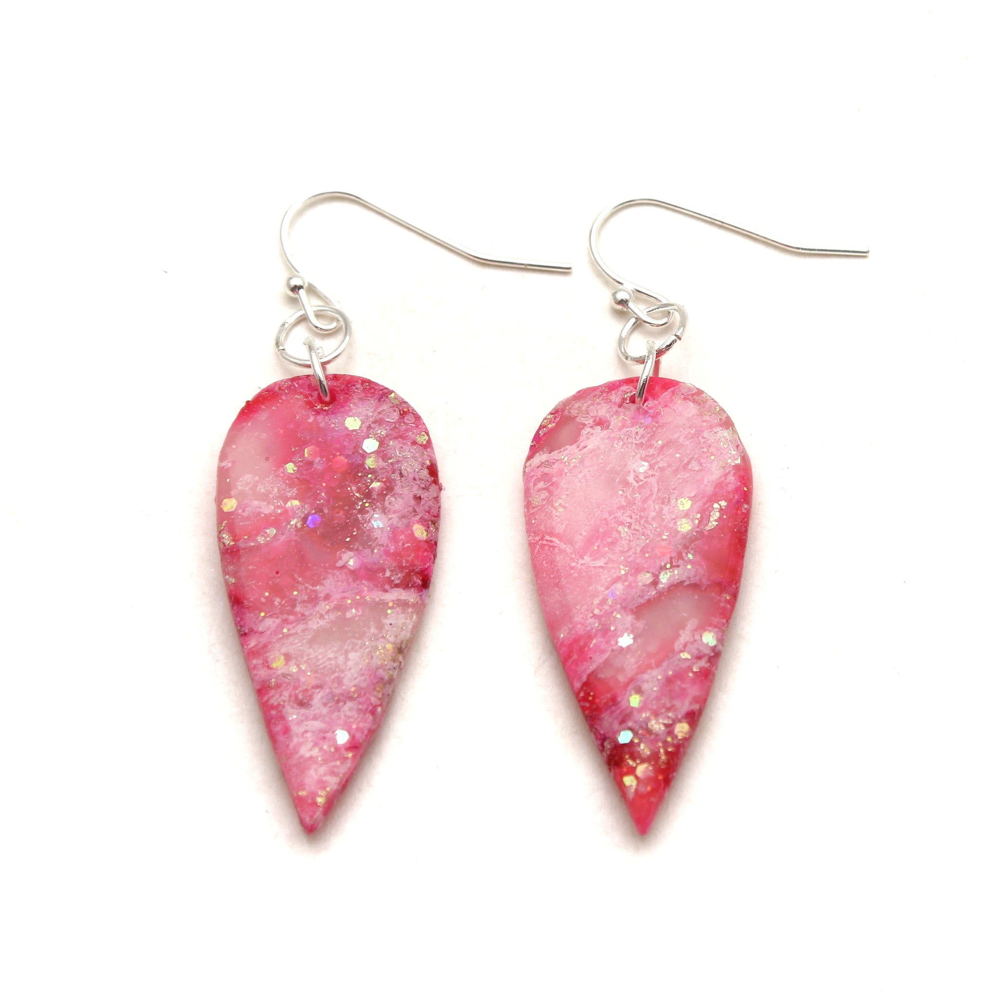 Neon Pink Marble Reverse Teardrop Dangle Earrings - Valentine's