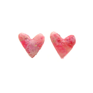 Neon Pink Marble Heart Stud Earrings - Valentine's