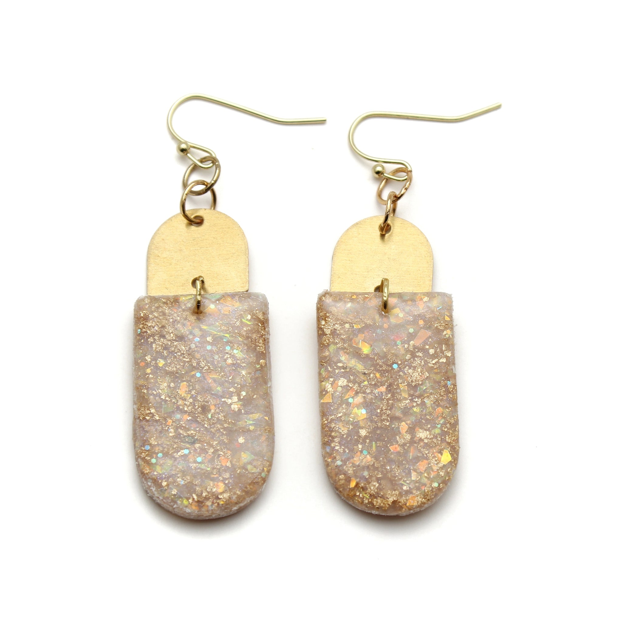 Opal + Gold Arch Dangle Earrings