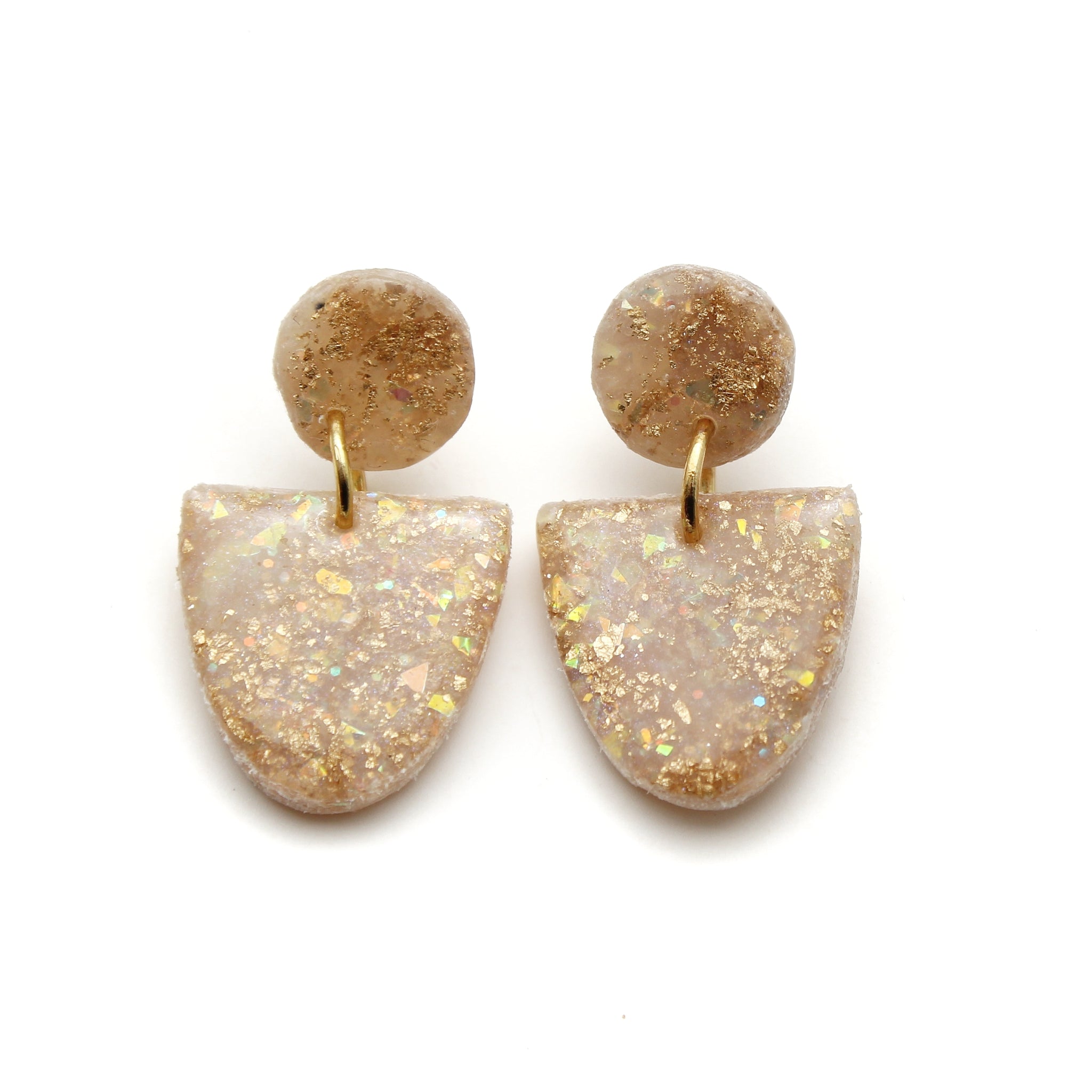 Opal + Gold Half Circle Dangle Earrings