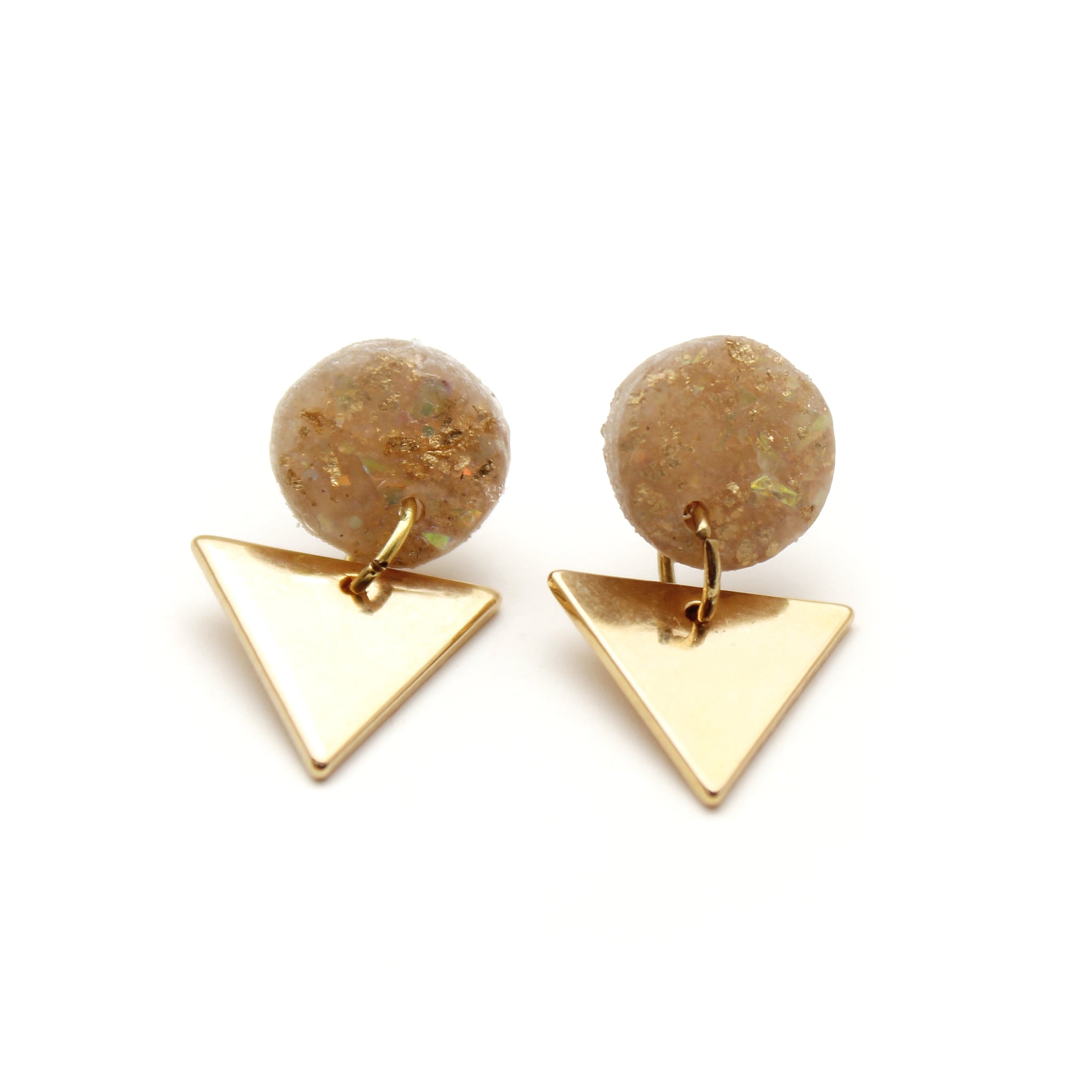 Opal + Gold Circle Stud and Triangle Dangle Earrings