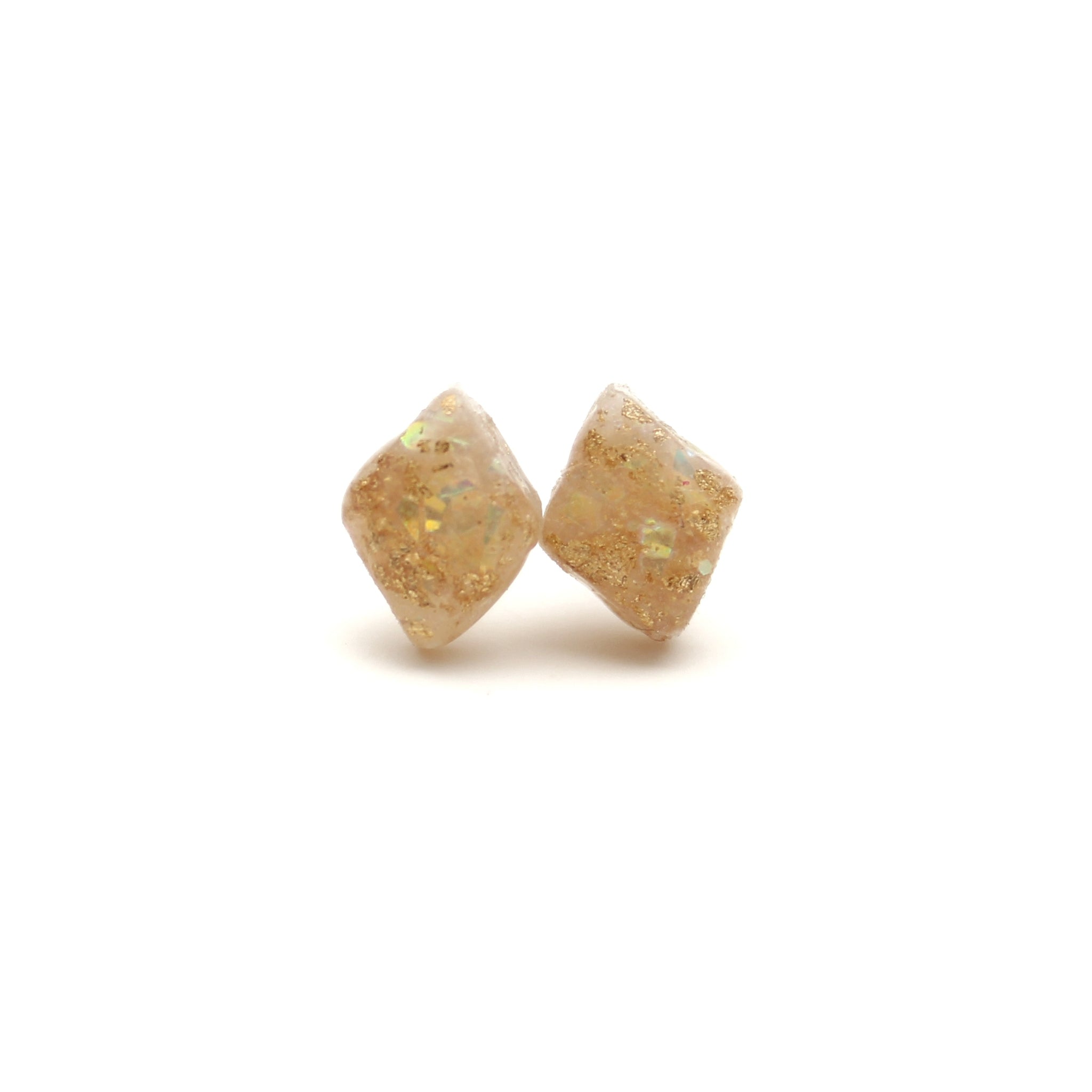 Opal + Gold Diamond Stud Earrings