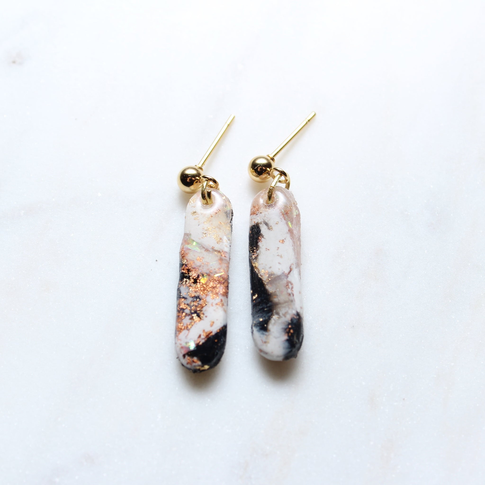 Black, White, Gold and Rose Gold Skinny Oval Earrings