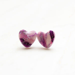 Pink, Purple and Silver Heart Stud Earrings