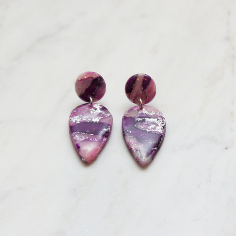 Pink, Purple and Silver Teardrop Dangle Earrings