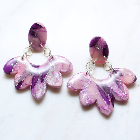 Pink, Purple and Silver Flower Arch Dangle Earrings