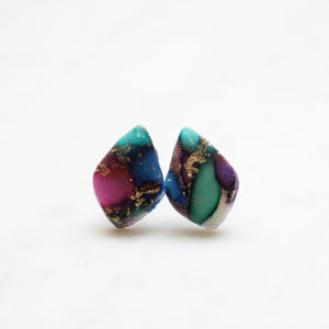 Jewel Tones Elongated Diamond Stud Earrings