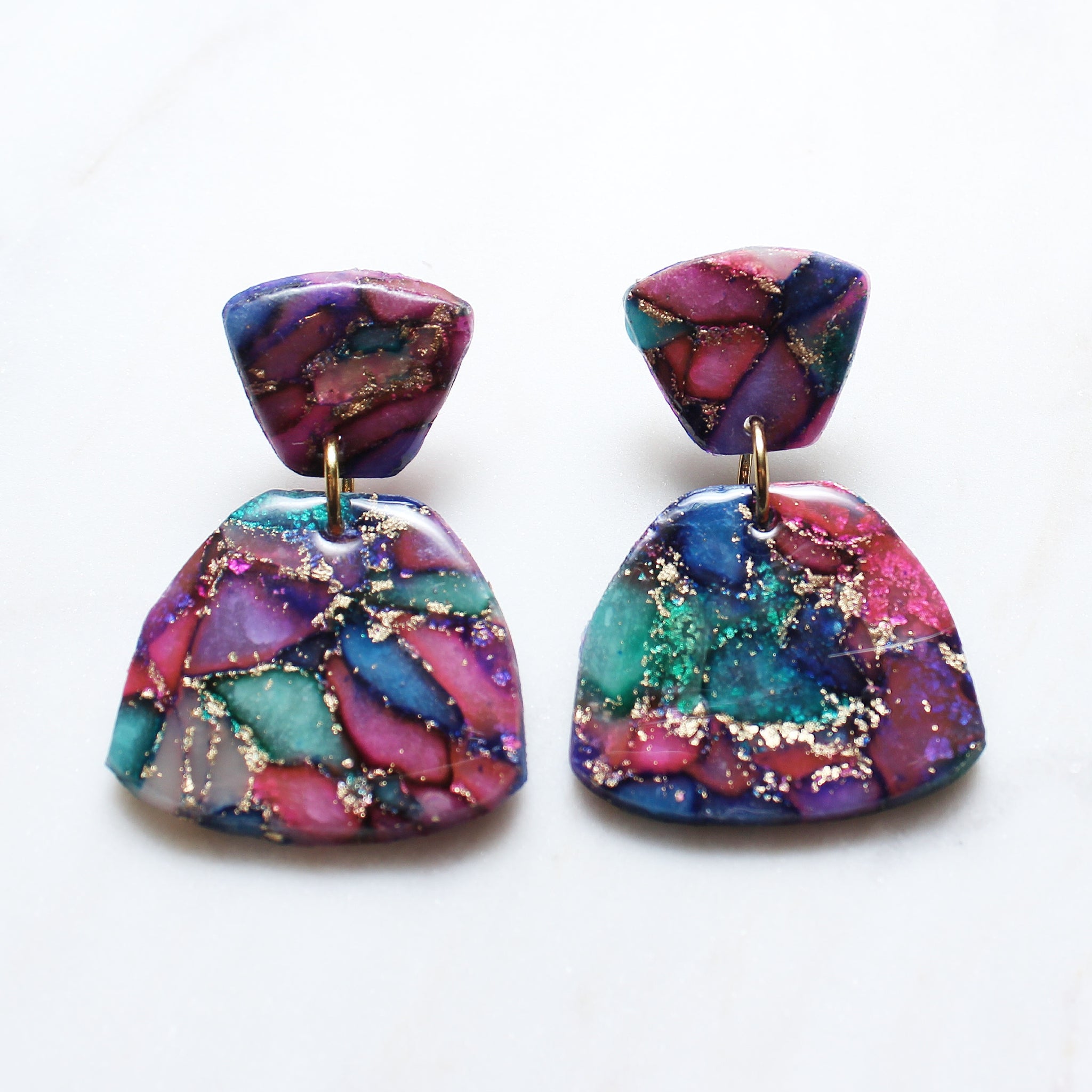 Jewel Tones Trapezoid Dangle Earrings