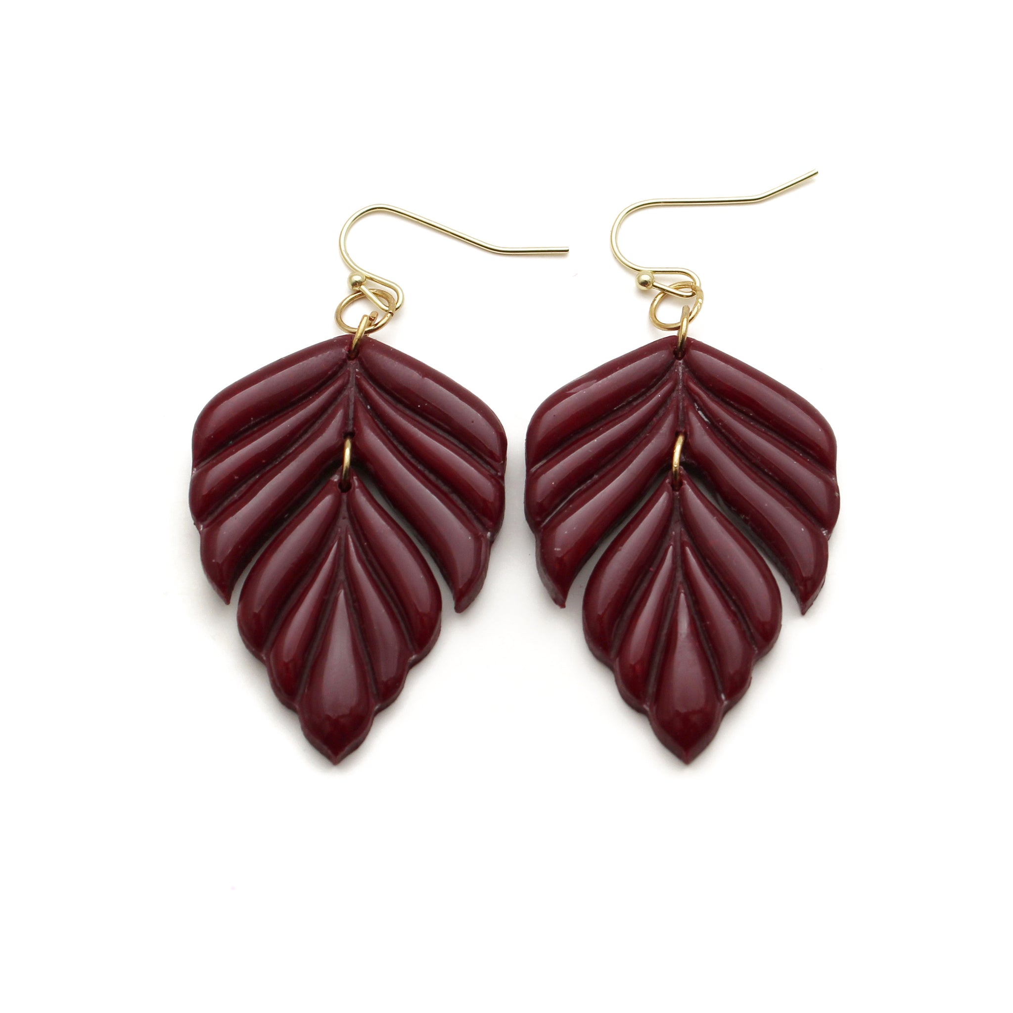 Burgundy Foliage Dangle Earrings