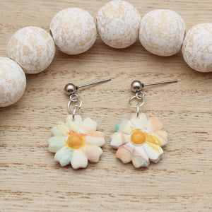 Spring Watercolor Daisy Dangle Polymer Clay Earrings