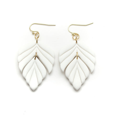 White Foliage Dangle Earrings