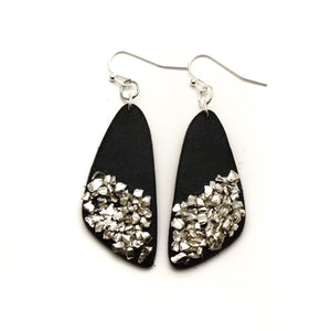 Black and Silver Shine Triangle Statement Polymer Clay Earrings