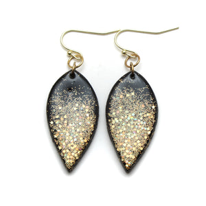 Black and Gold Holographic Glitter Petal Dangle Earrings