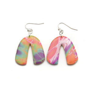 Neon Mokume Gane Arch Dangle Earrings