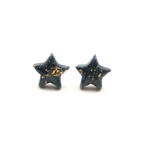 Navy and Gold Star Stud Earrings
