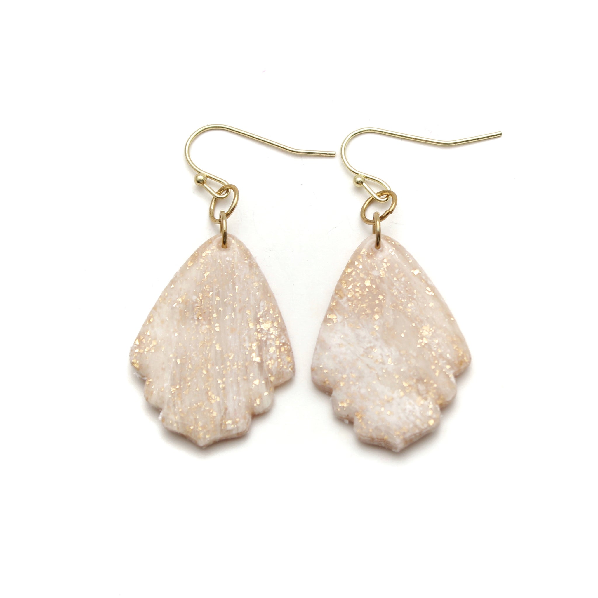 Ivory and Gold Frilly Dangle Earrings