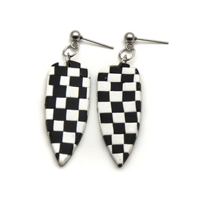 Black + White Checkerboard Dagger Dangle Earrings