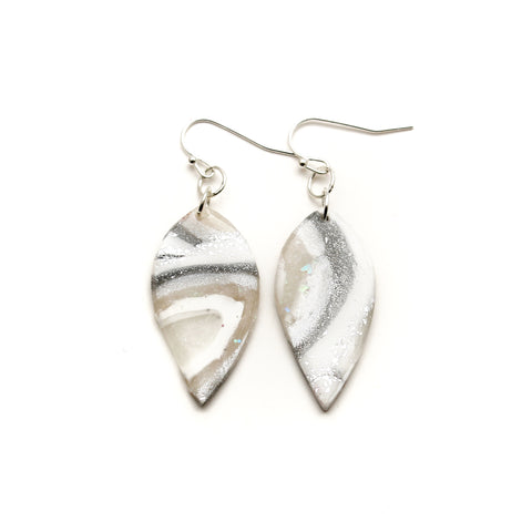 White Agate Petal Polymer Clay Earrings