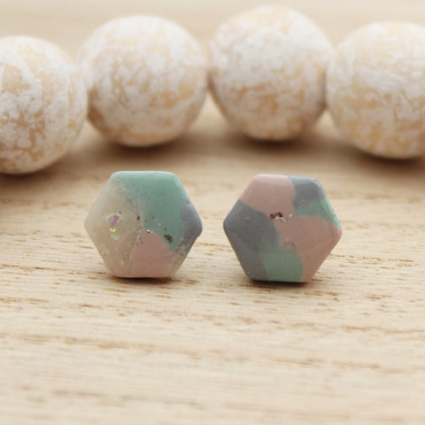 Rainy Day Marble Hexagon Stud Earrings