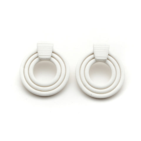 White Extruded Circle Statement Stud Earrings